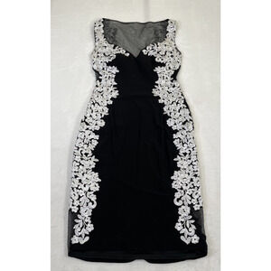Betsy & Adam Black Illusion w/White Lace Applique Sheath Dress, Sz. 2 Charity